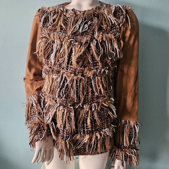 Bazar Deluxe Italy Coat Jacket Multicolored Fringe hippie boho luxury glam 42 - Picture 4 of 12